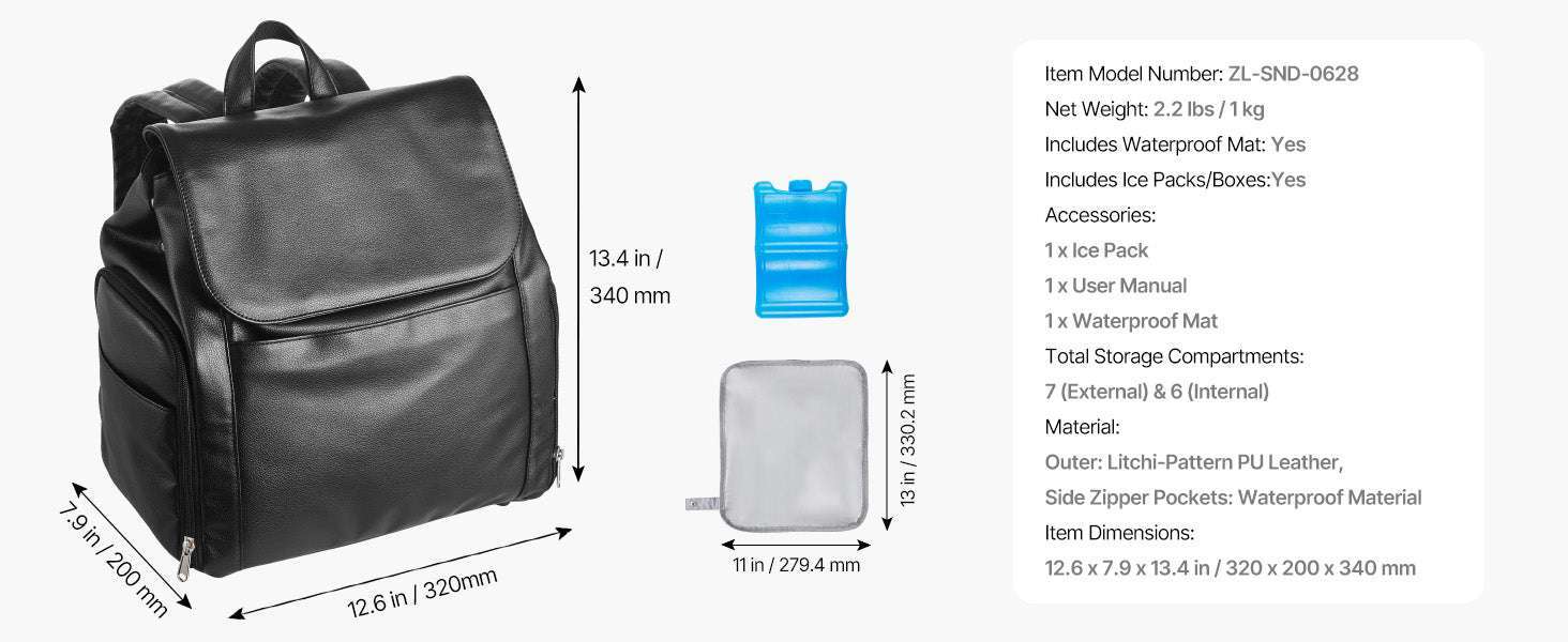 Breast Pump Backpack with Ice Pack & Organized Storage for Travel-Black / United States