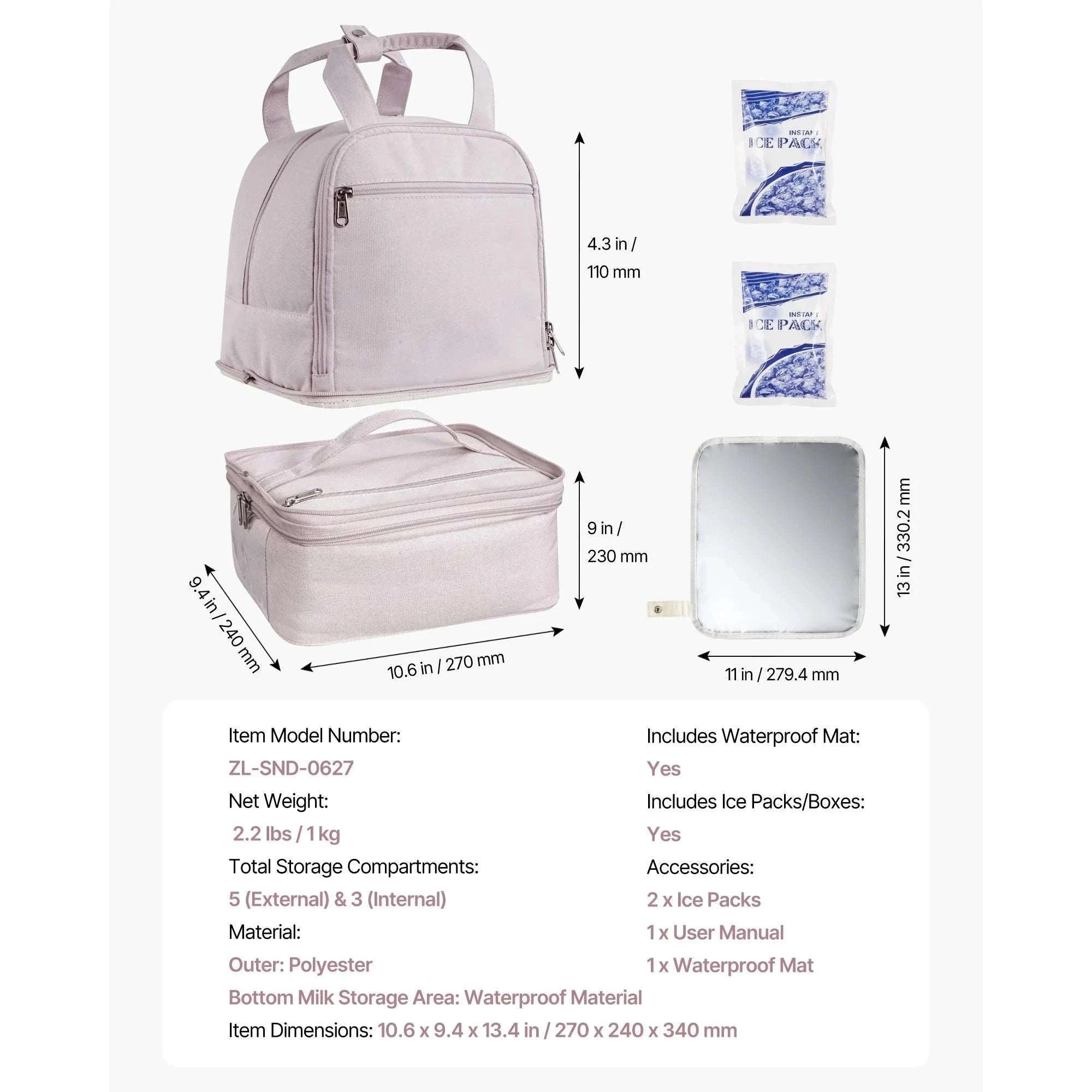 Breast Pump Backpack with Insulated Storage for Travel & Work-Pink / United States