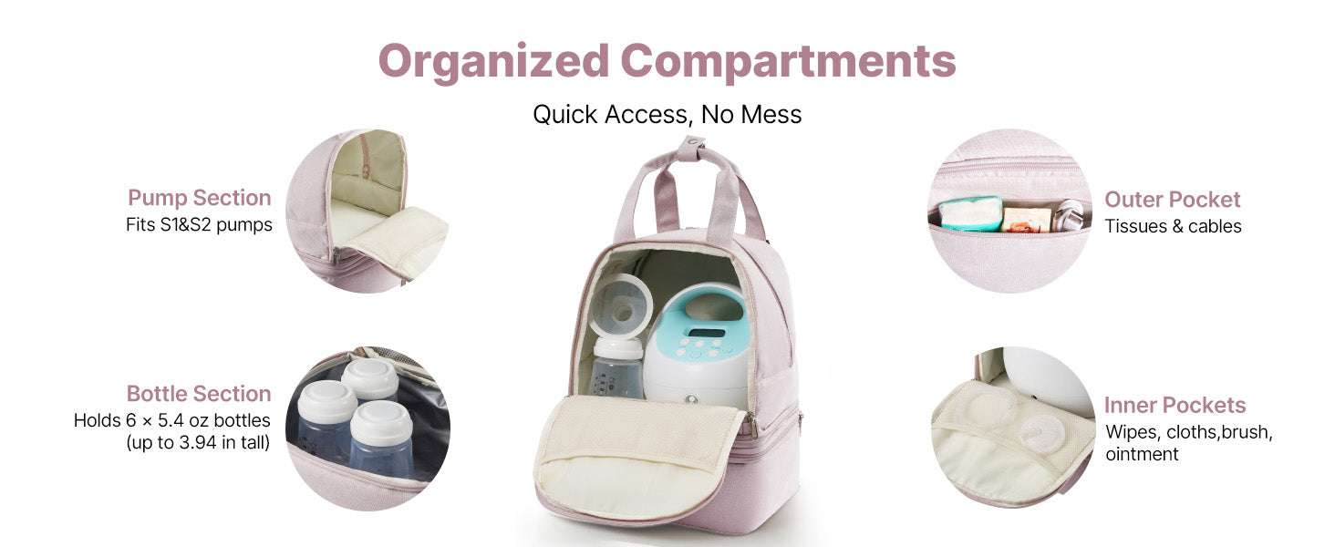 Breast Pump Backpack with Insulated Storage for Travel & Work-Pink / United States