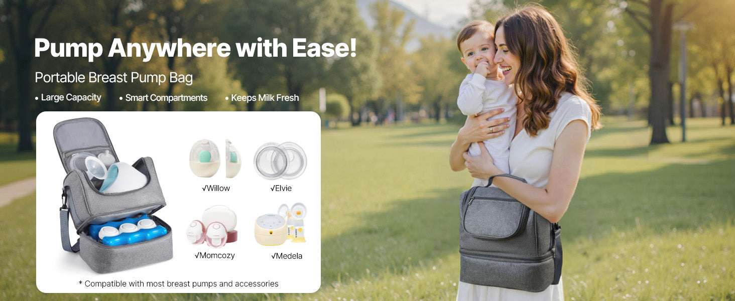 Breast Pump Bag with Ice Pack Storage for Travel and Daily Use-Grey / United States