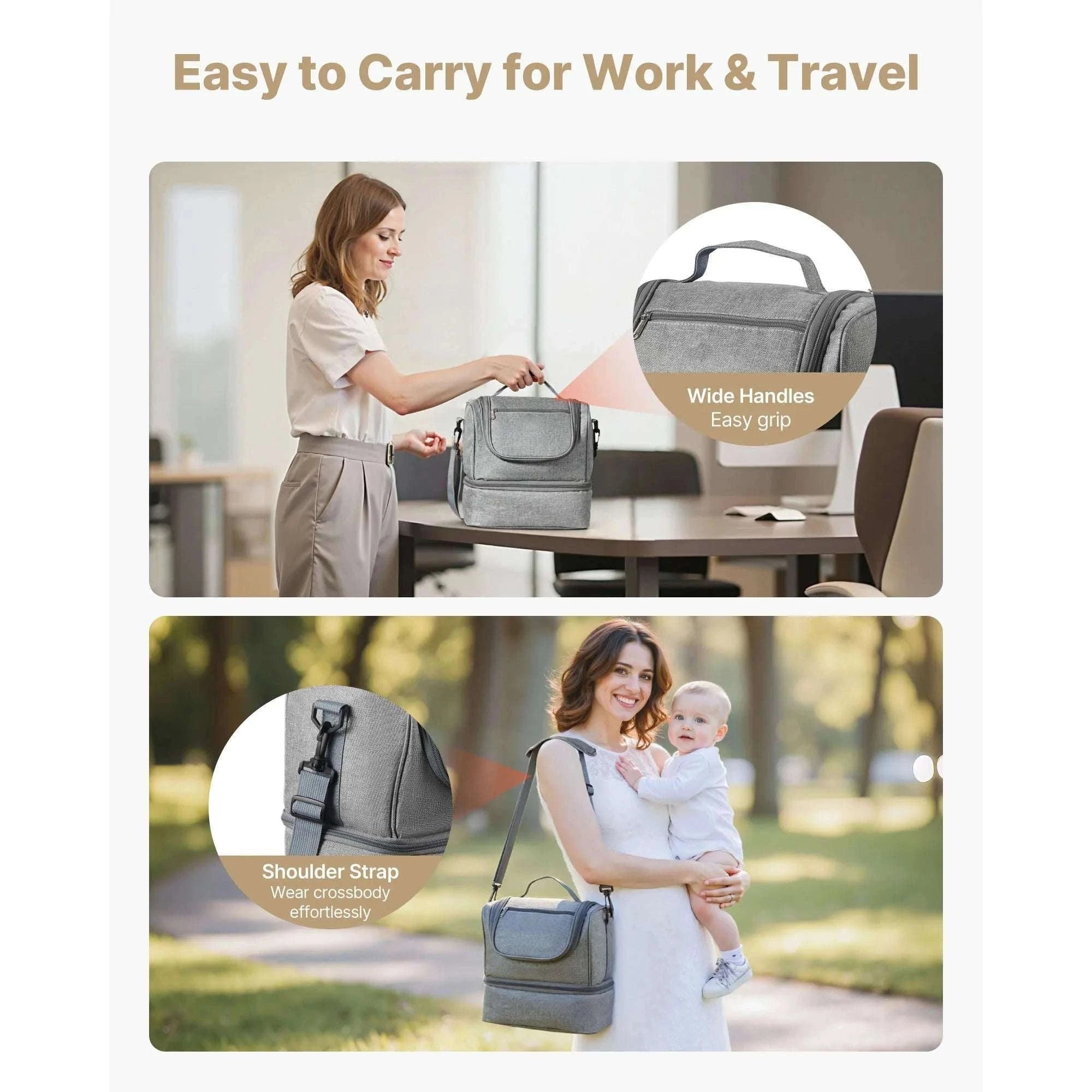 Breast Pump Bag with Ice Pack Storage for Travel and Daily Use-Grey / United States