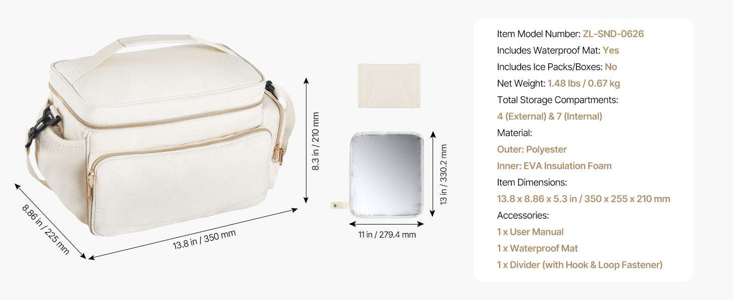 Breast Pump Bag with Insulated Storage & Waterproof Mat for Travel-Beige / United States