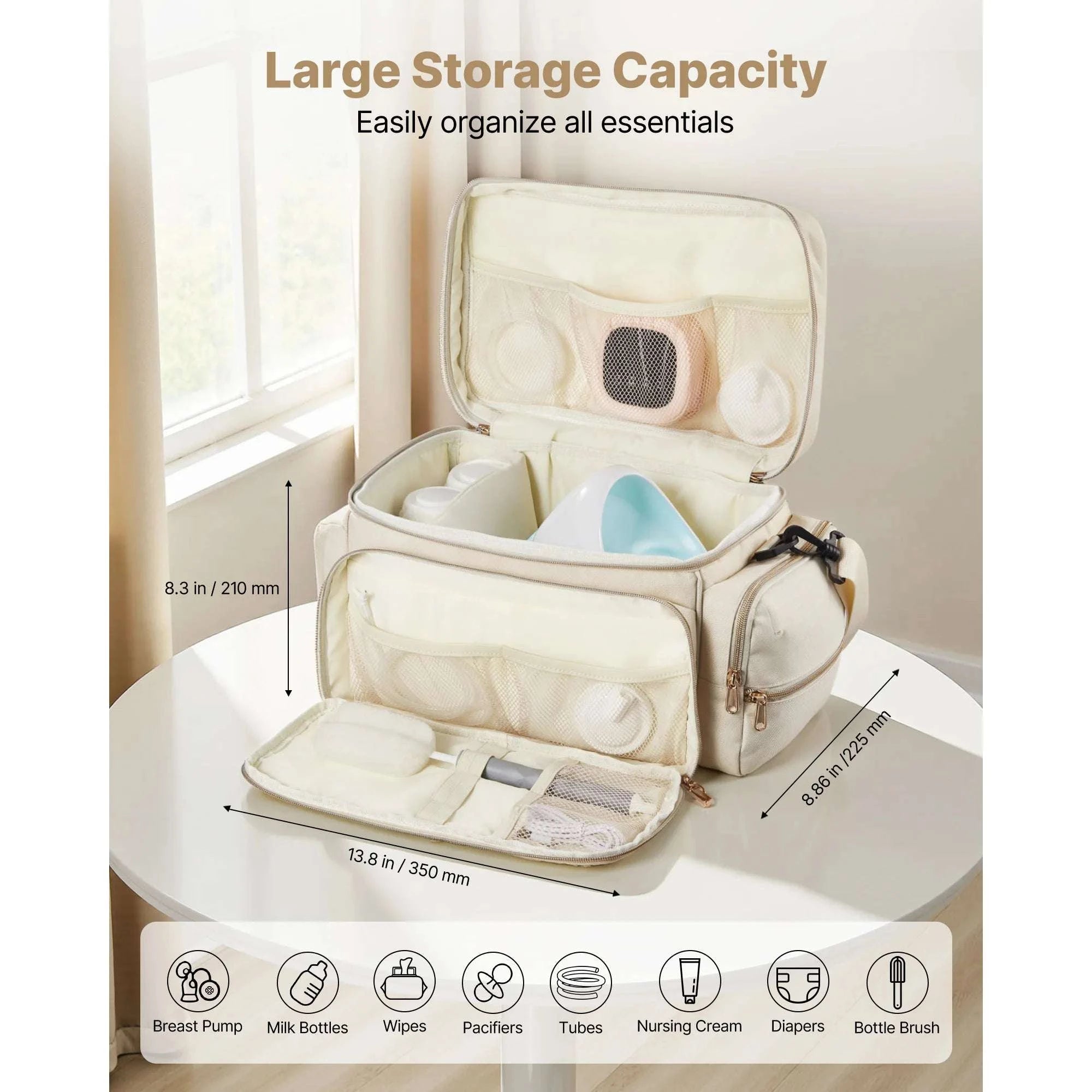 Breast Pump Bag with Insulated Storage & Waterproof Mat for Travel-Beige / United States
