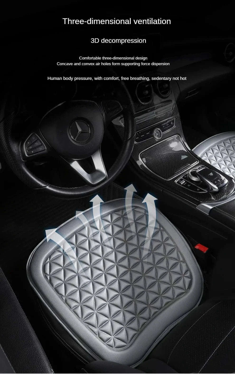 Breathable 3D Massage Car Seat Cushion Cover-Black square pad