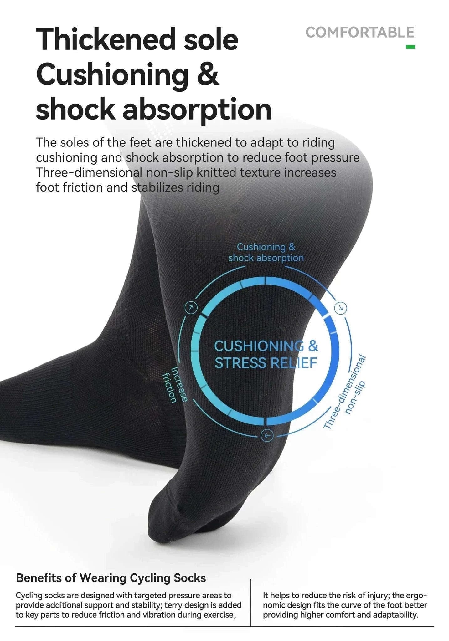 Breathable Cycling Socks with Antibacterial Knit & Reflective Heel-490067-wt / L(EUR 43-46)