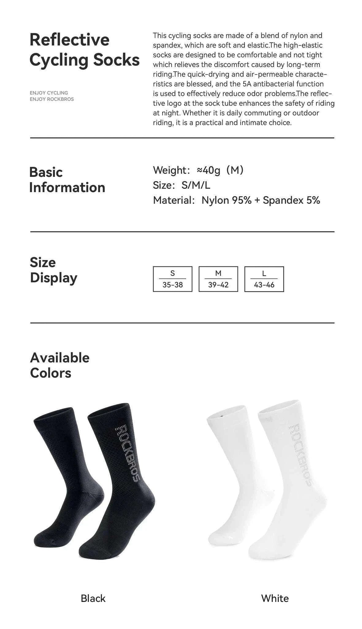 Breathable Cycling Socks with Antibacterial Knit & Reflective Heel-490067-wt / L(EUR 43-46)