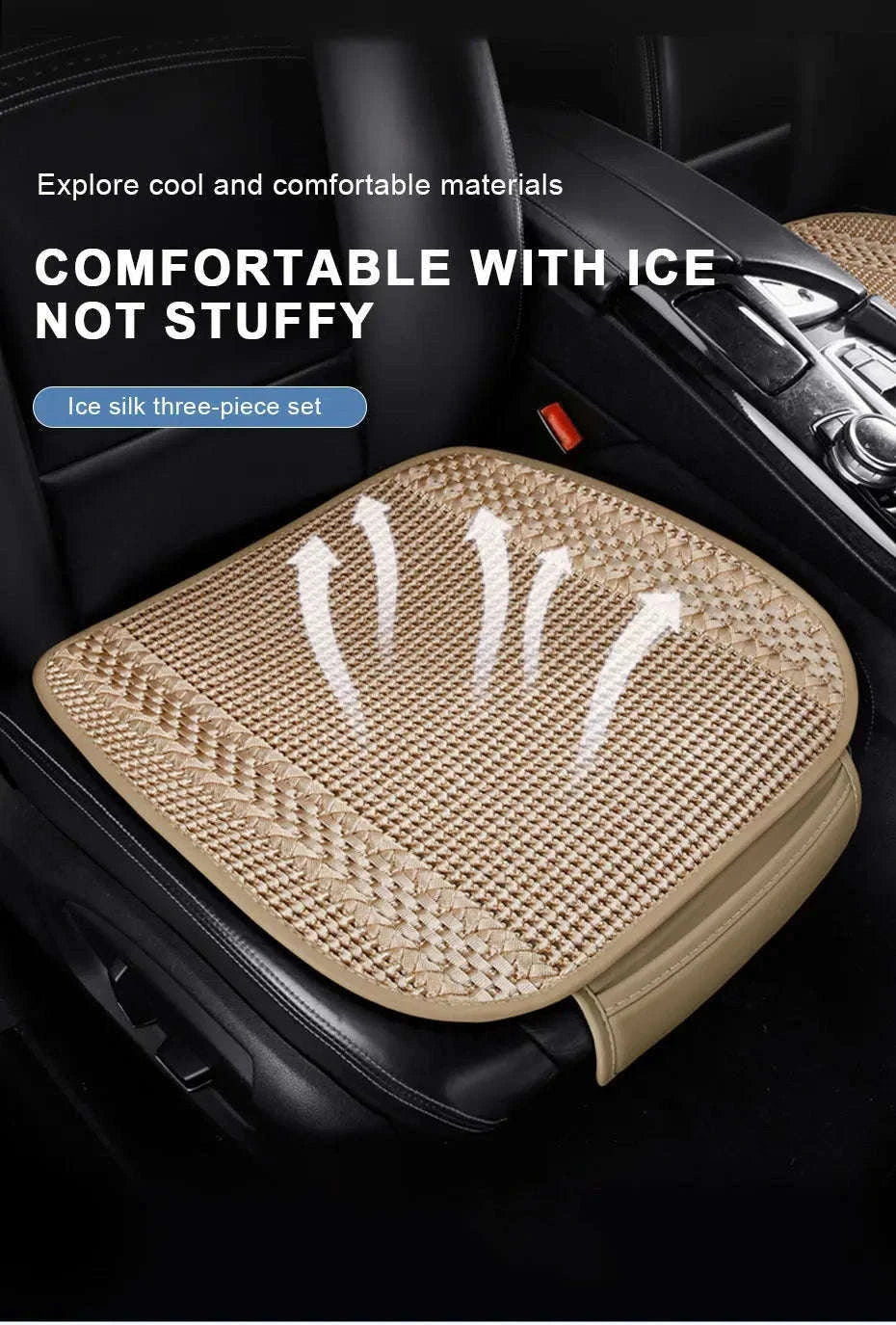 Breathable Ice Silk Car Seat Cover-Black 3pcs
