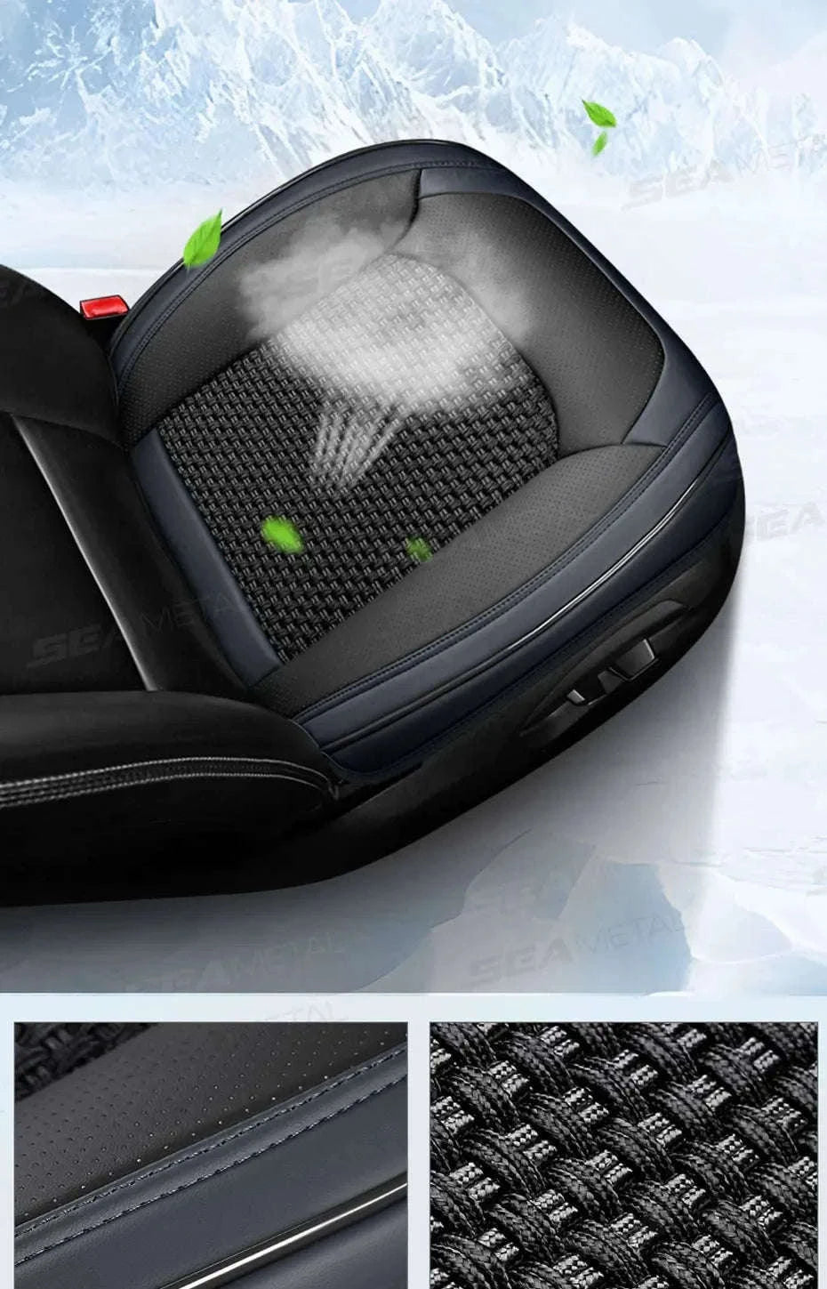 Breathable Ice Silk Front Seat Cover-Black-Front-1pc