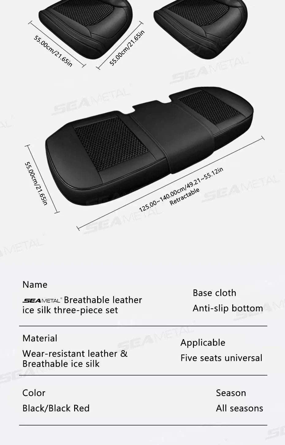 Breathable Ice Silk Front Seat Cover-Black-Front-1pc