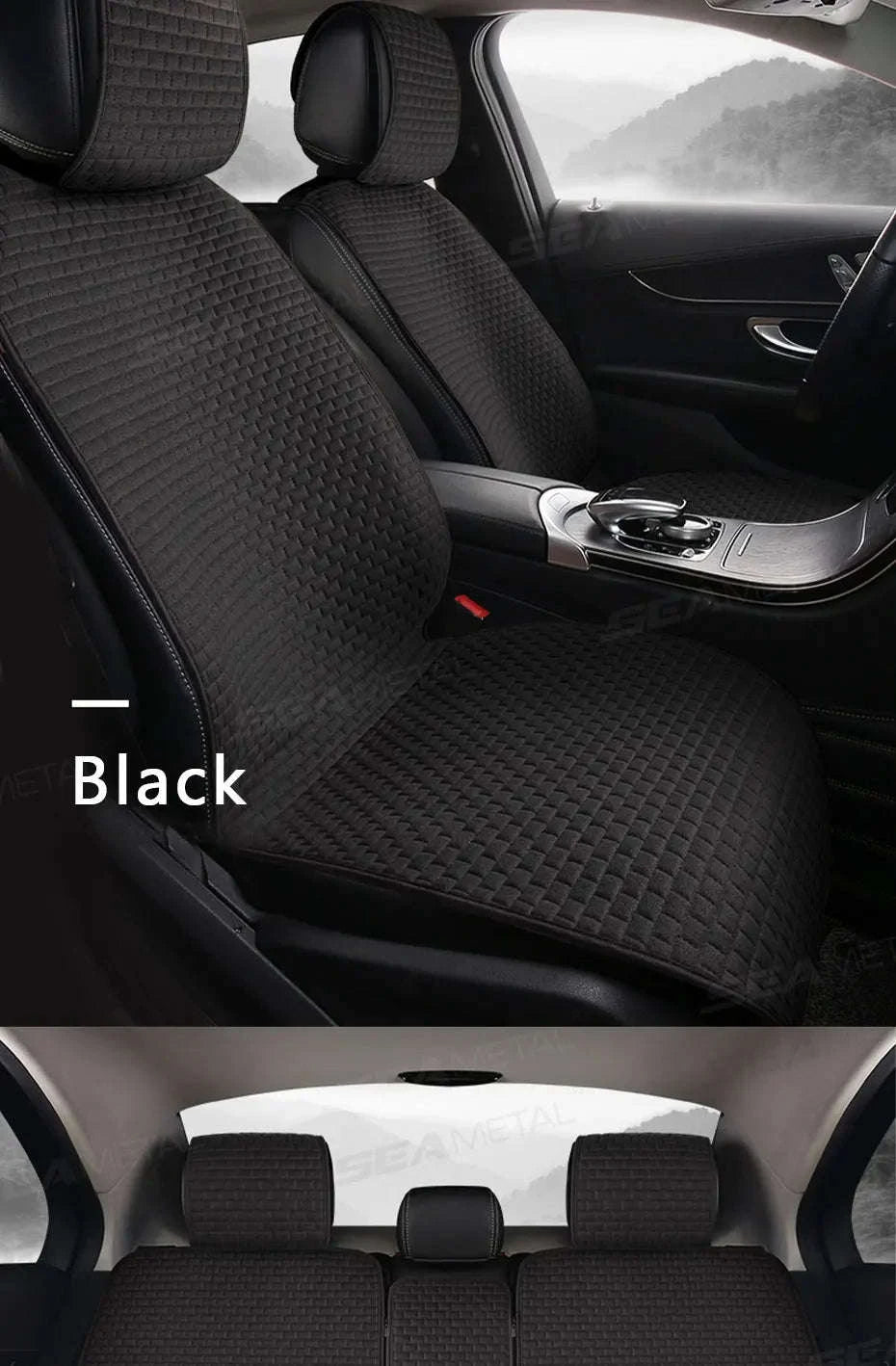 Breathable Linen Car Seat Cover-Gray front 1pc