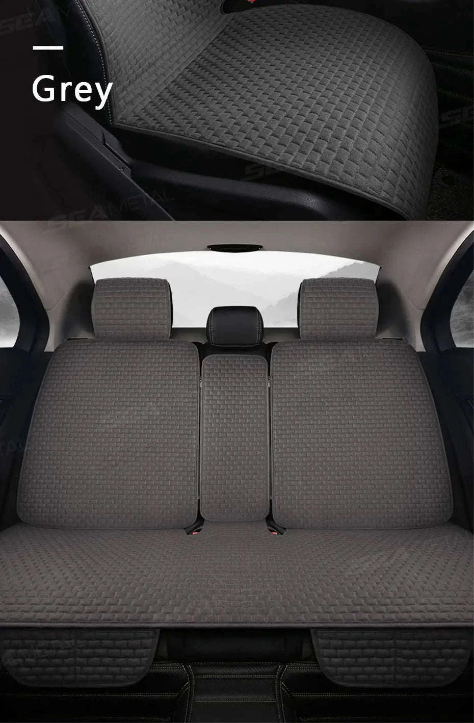 Breathable Linen Car Seat Cover-Gray front 1pc