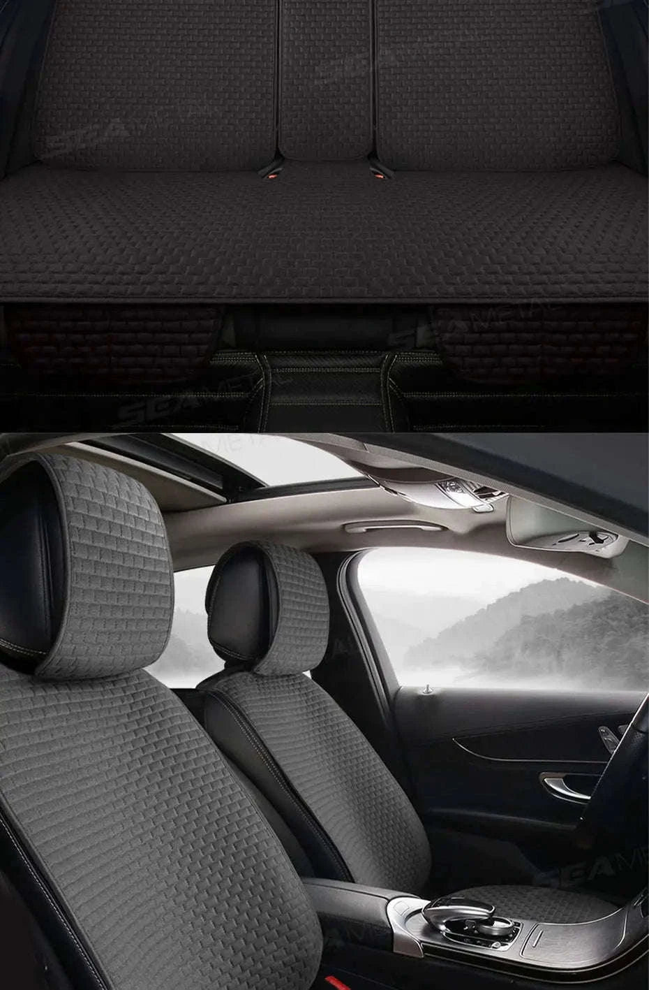 Breathable Linen Car Seat Cover-Gray front 1pc