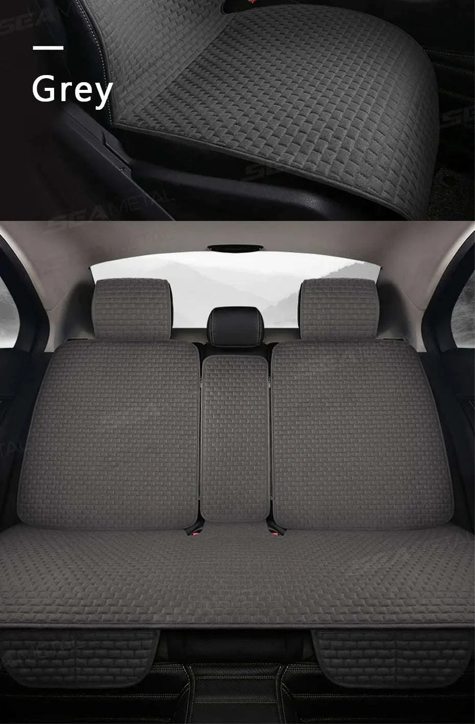 Breathable Linen Car Seat Cover-Gray front 1pc
