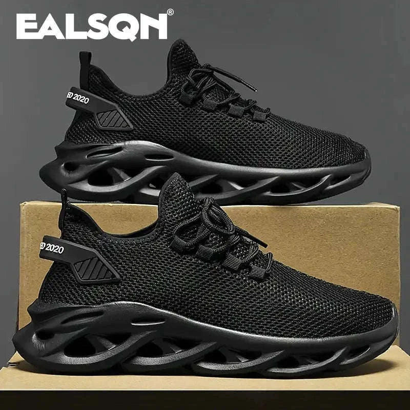 Breathable Running Shoes Lightweight Mesh Sneakers-Black / 44