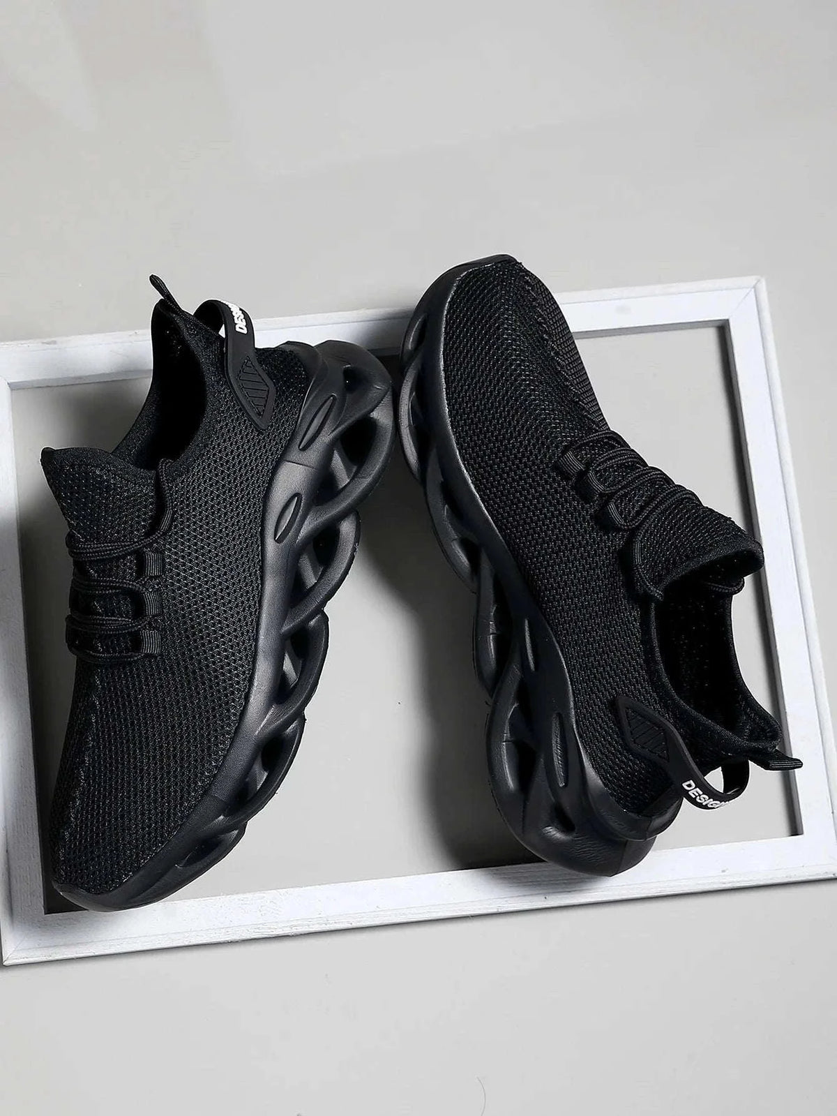 Breathable Running Shoes Lightweight Mesh Sneakers-Black / 44