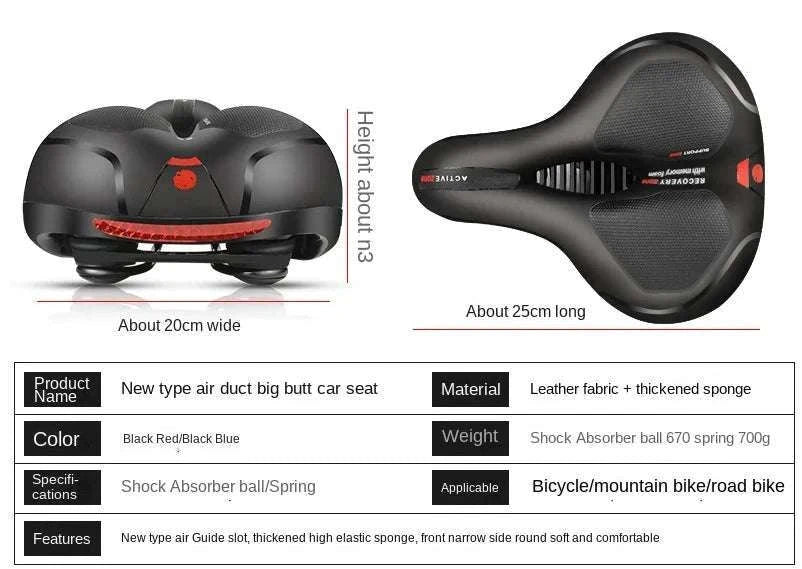 Breathable Shock Absorbing Bike Saddle Wide Comfort Seat MTB Road-Red
