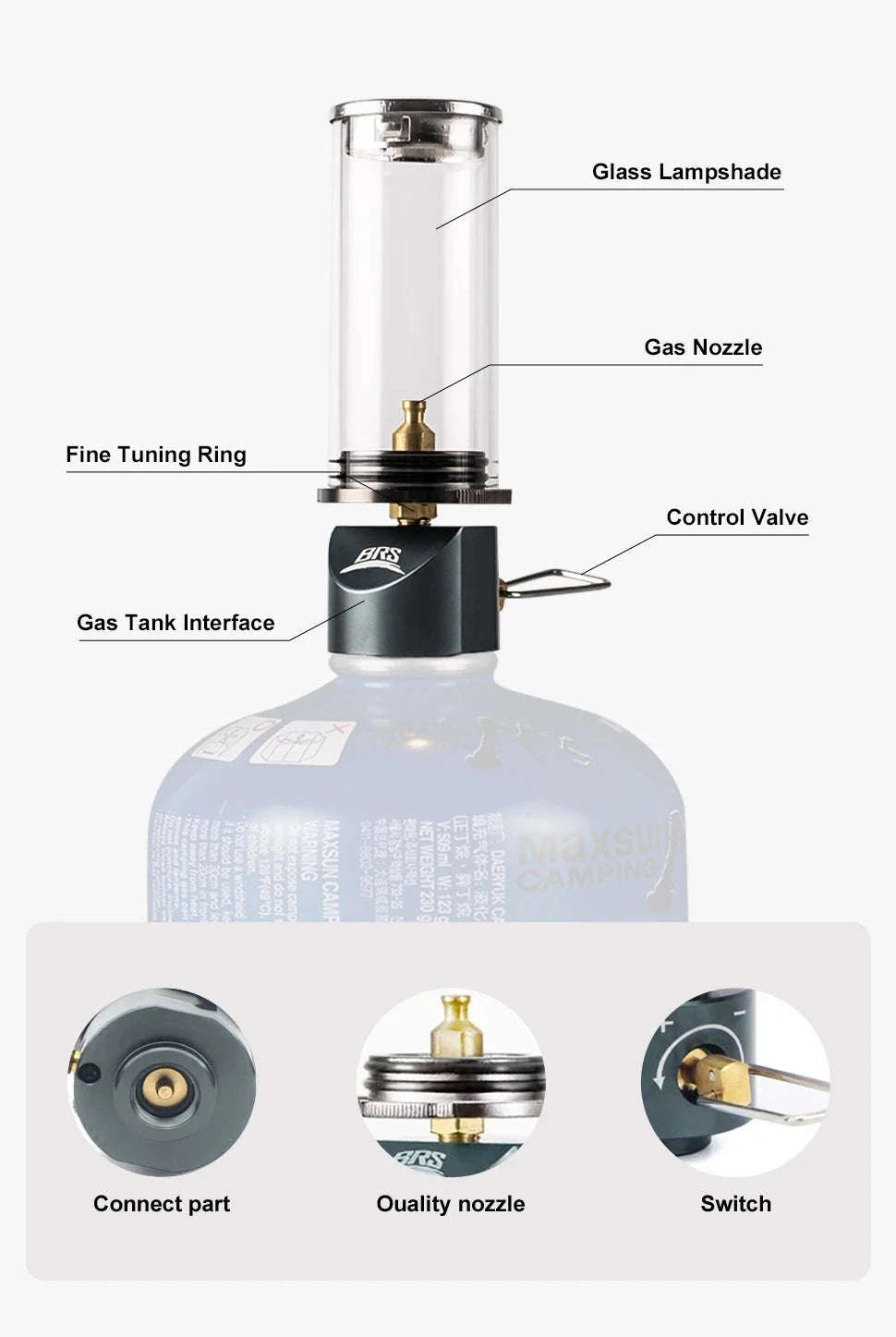 BRS-55 Windproof Gas Camping Lantern, 100g Mini Tent Light-BRS-55