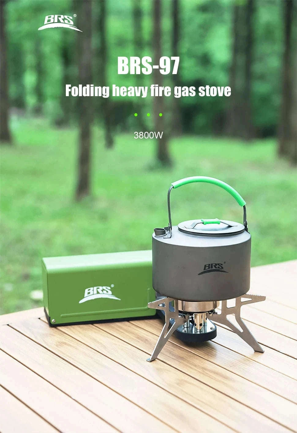 BRS-97 3800W Folding Butane Camping Gas Stove with Ignition-Green