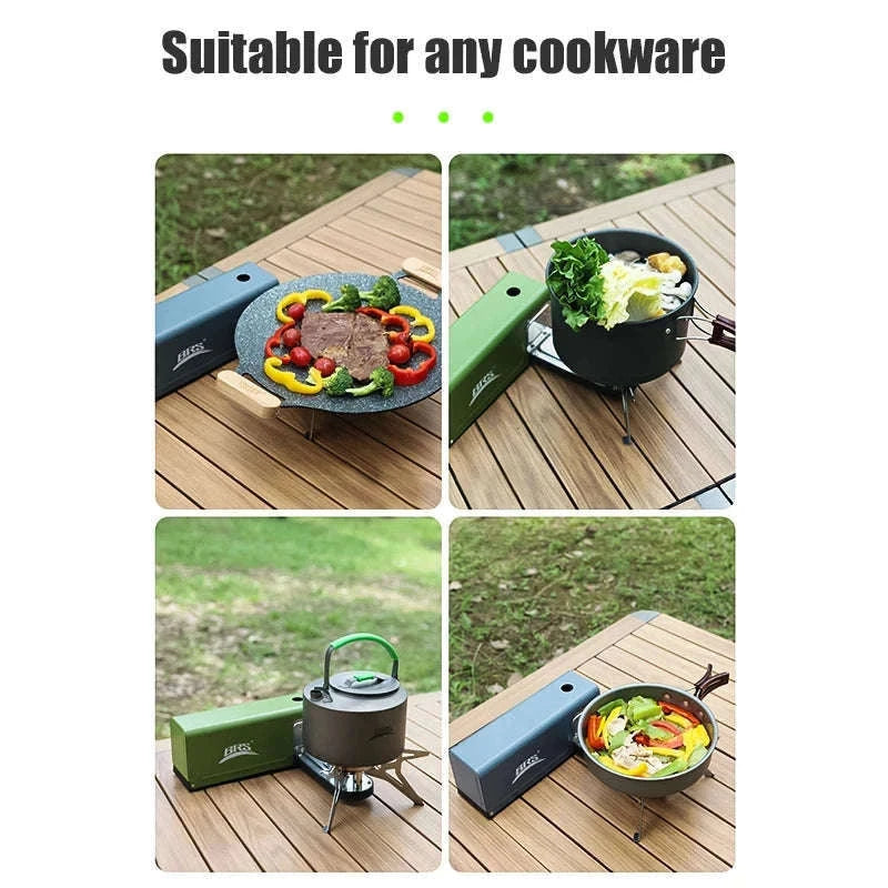 BRS-97 3800W Folding Butane Camping Gas Stove with Ignition-Green