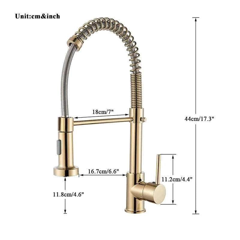 Brushed Nickel Pull Down Kitchen Faucet with Spring Design-Golden / China Mainland