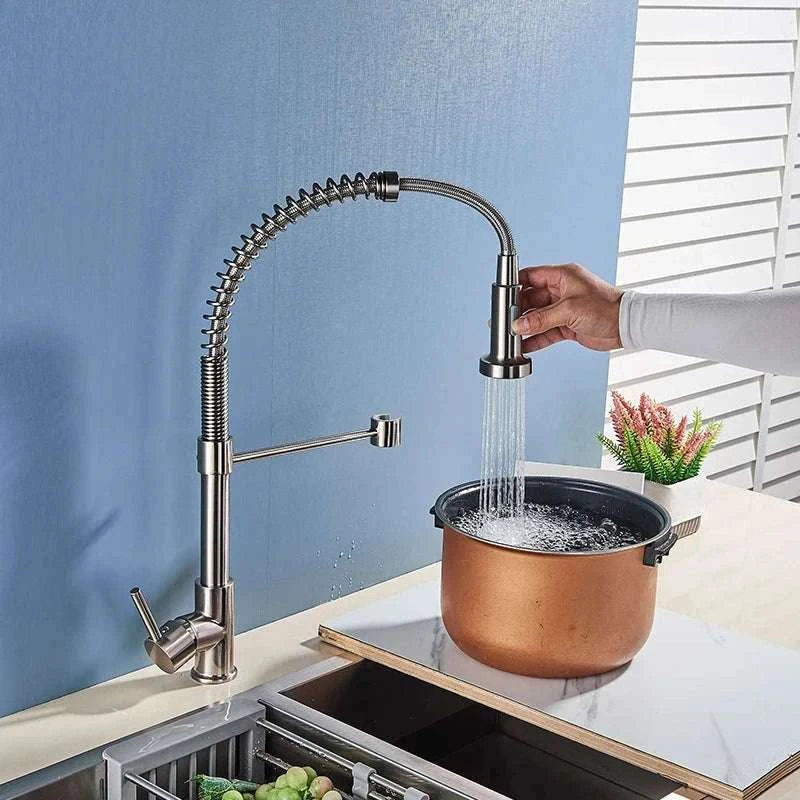 Brushed Nickel Pull Down Kitchen Faucet with Spring Design-Golden / China Mainland