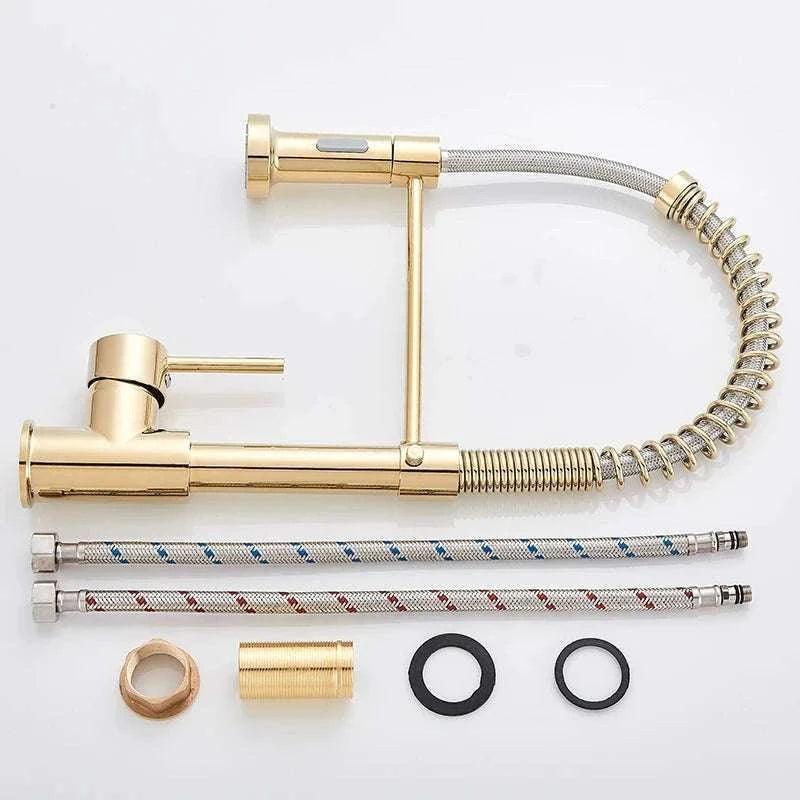 Brushed Nickel Pull Down Kitchen Faucet with Spring Design-Golden / China Mainland