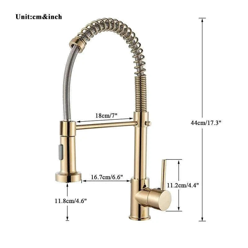 Brushed Nickel Pull Down Kitchen Faucet with Spring Design-Golden / China Mainland