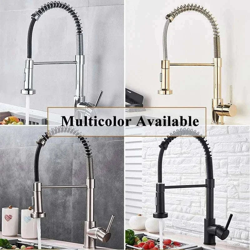 Brushed Nickel Pull Down Kitchen Faucet with Spring Design-Golden / China Mainland