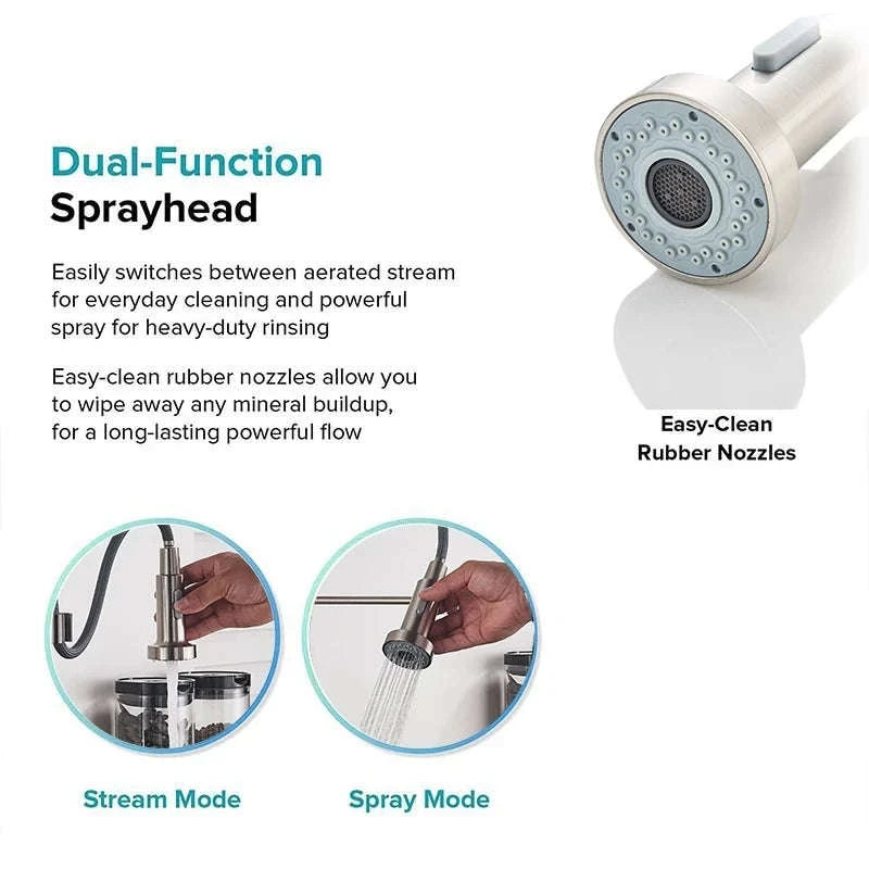 Brushed Nickel Pull Down Kitchen Faucet with Spring Design-Golden / United States