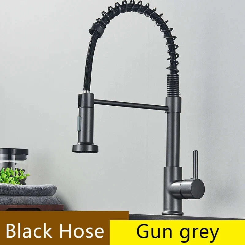 Brushed Nickel Pull Down Kitchen Faucet with Spring Design-Golden / United States