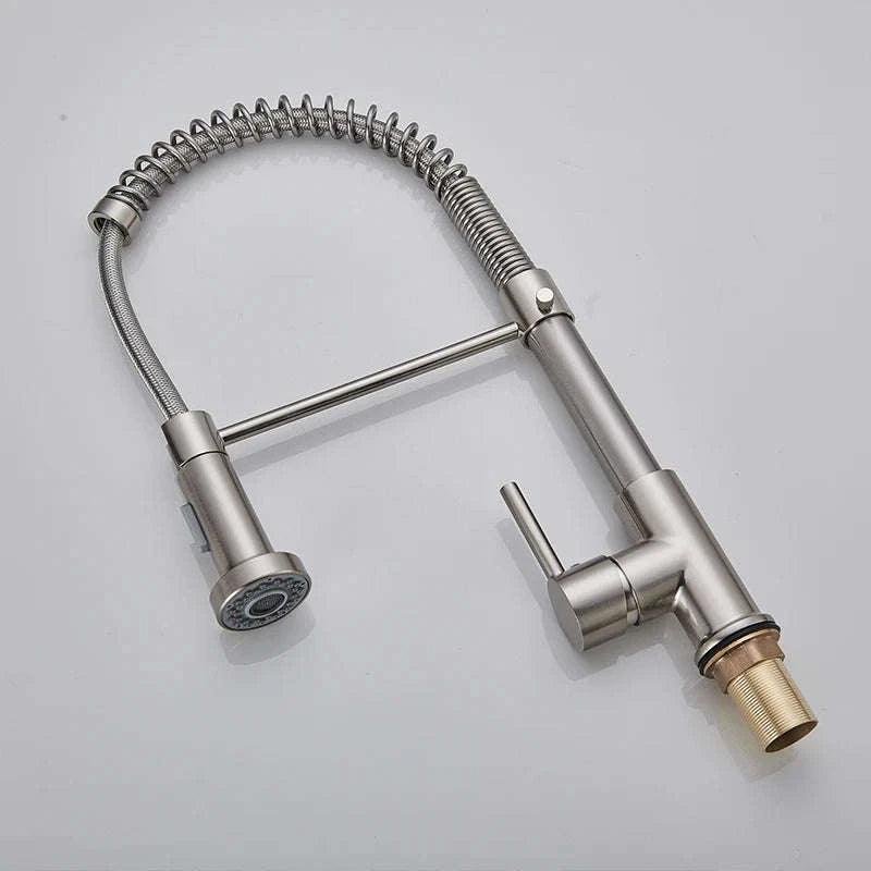 Brushed Nickel Pull Down Kitchen Faucet with Spring Design-Golden / United States