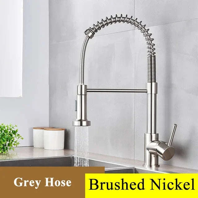 Brushed Nickel Pull Down Kitchen Faucet with Spring Design-Golden / United States