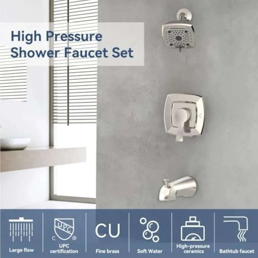 Brushed Nickel Shower Faucet Set with Tub Spout & Valve-United States / BrushedNickel