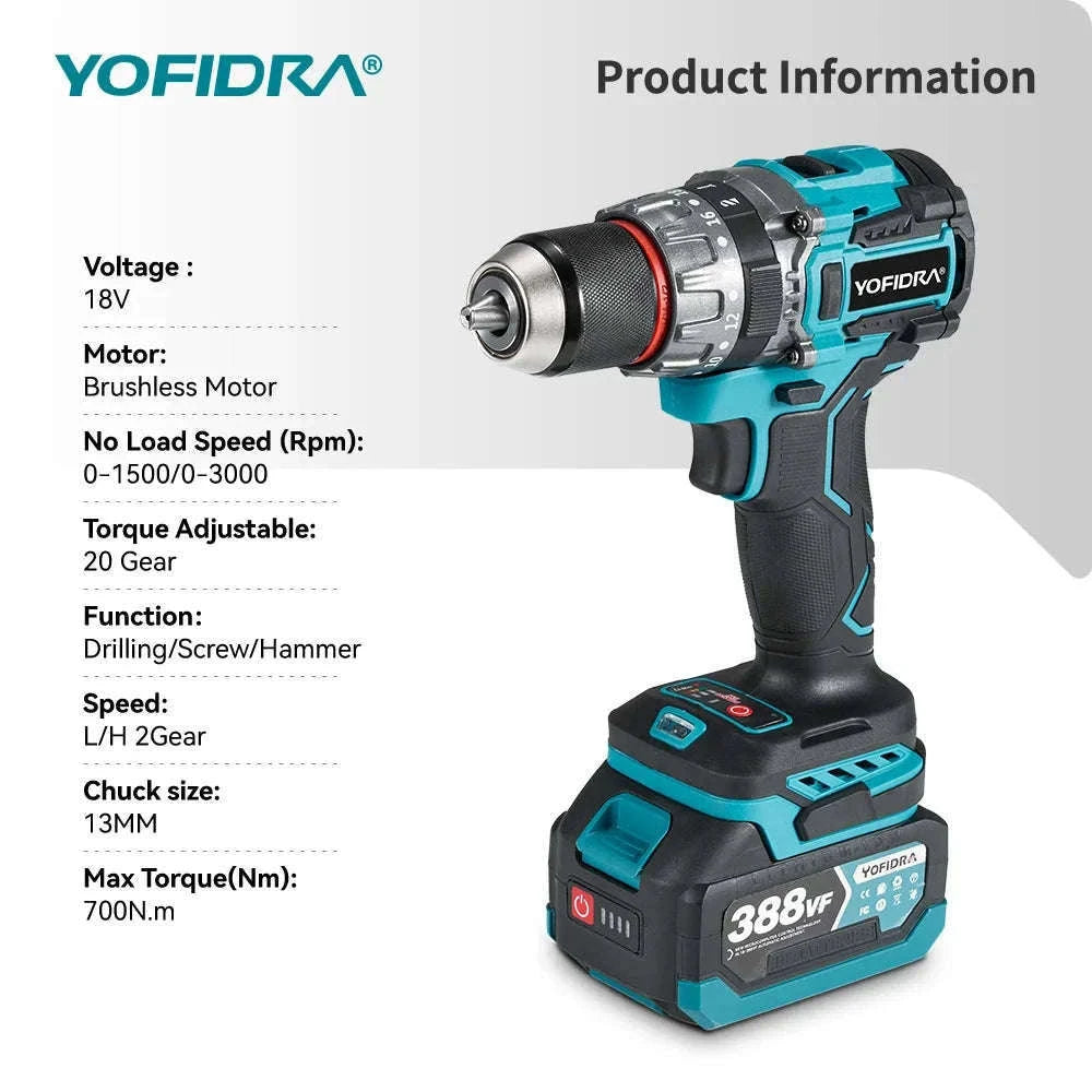 Brushless Cordless Impact Drill with 700N·m Torque-2xBattery set-A / GERMANY