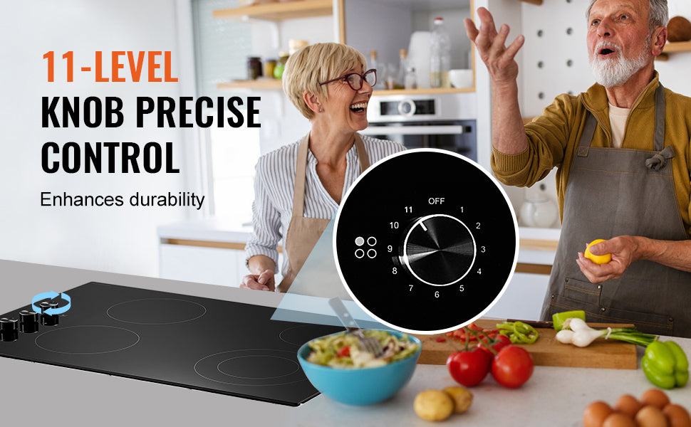 30" Electric Cooktop 4 Burner Ceramic Stove with Knob Control