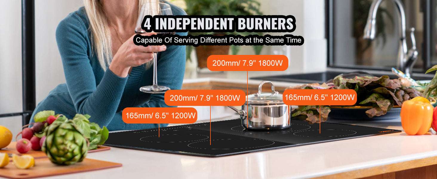 Built-In Electric Cooktop Ceramic Glass 2–5 Burner Stove-30inch 7200W / United States