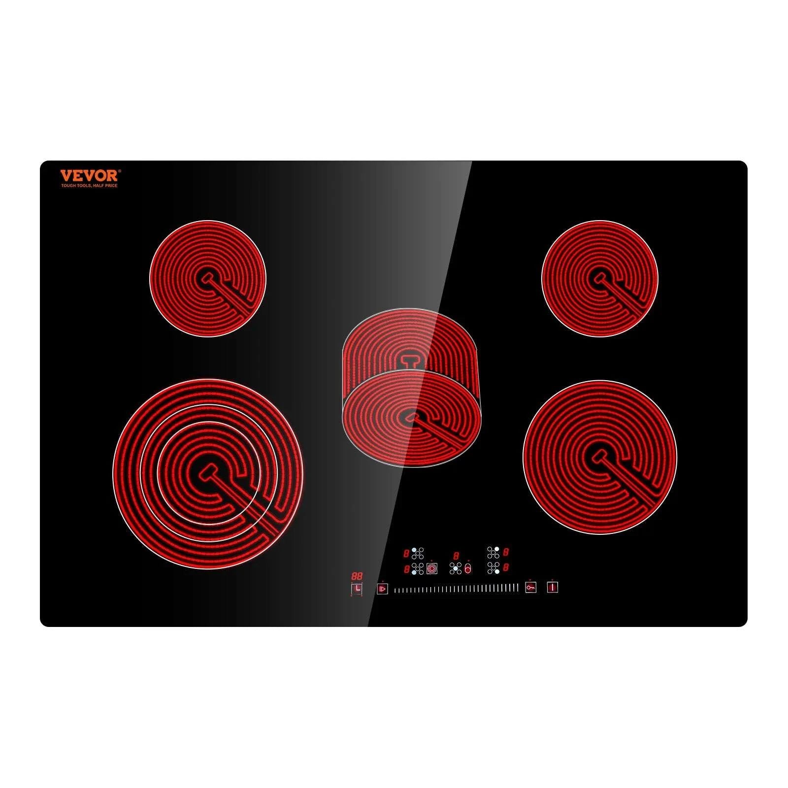 Built-In Electric Cooktop Ceramic Glass 2–5 Burner Stove-30inch 7200W / United States