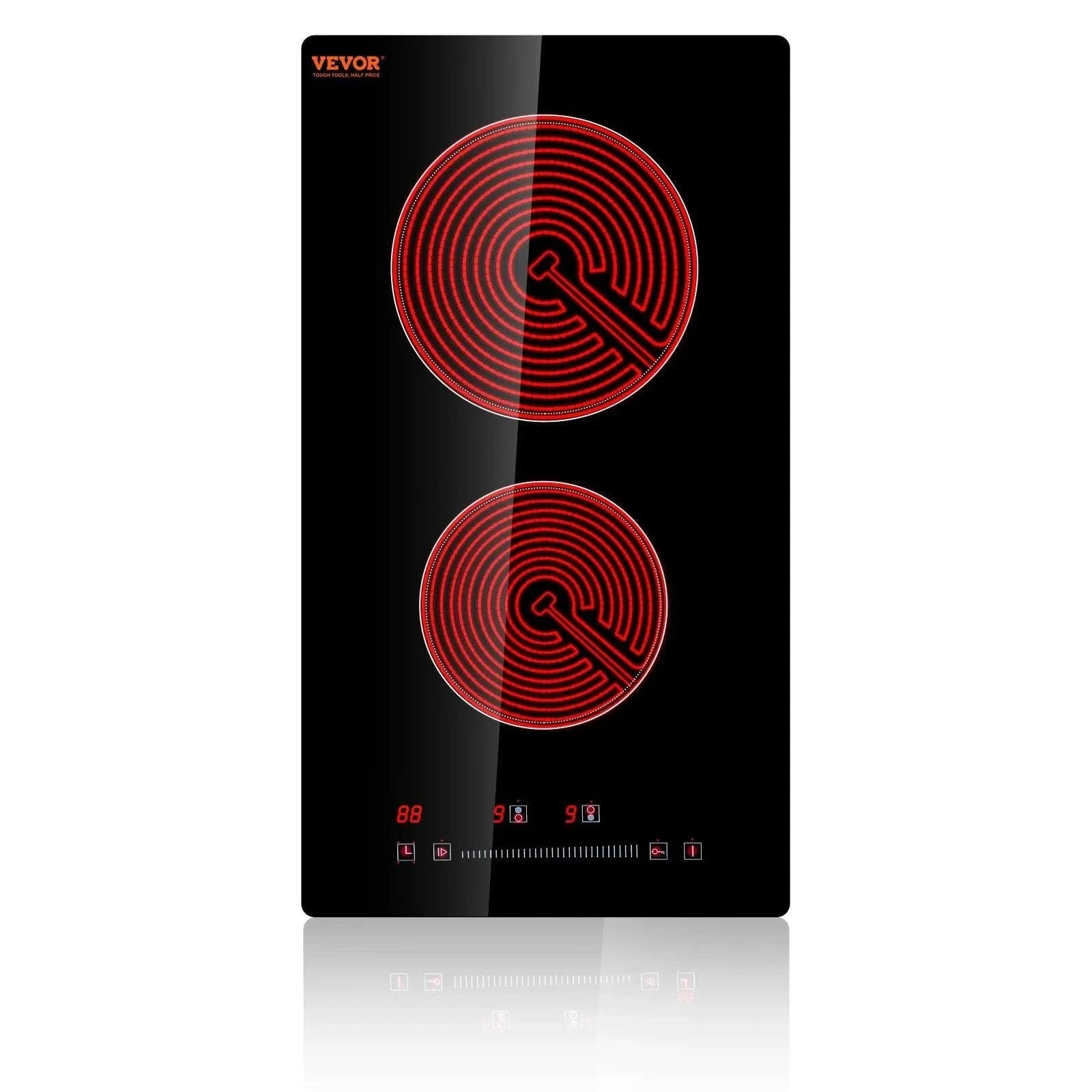 Built-In Electric Cooktop with 2–5 Burners Ceramic Glass Stove-12inch 1800W / United States
