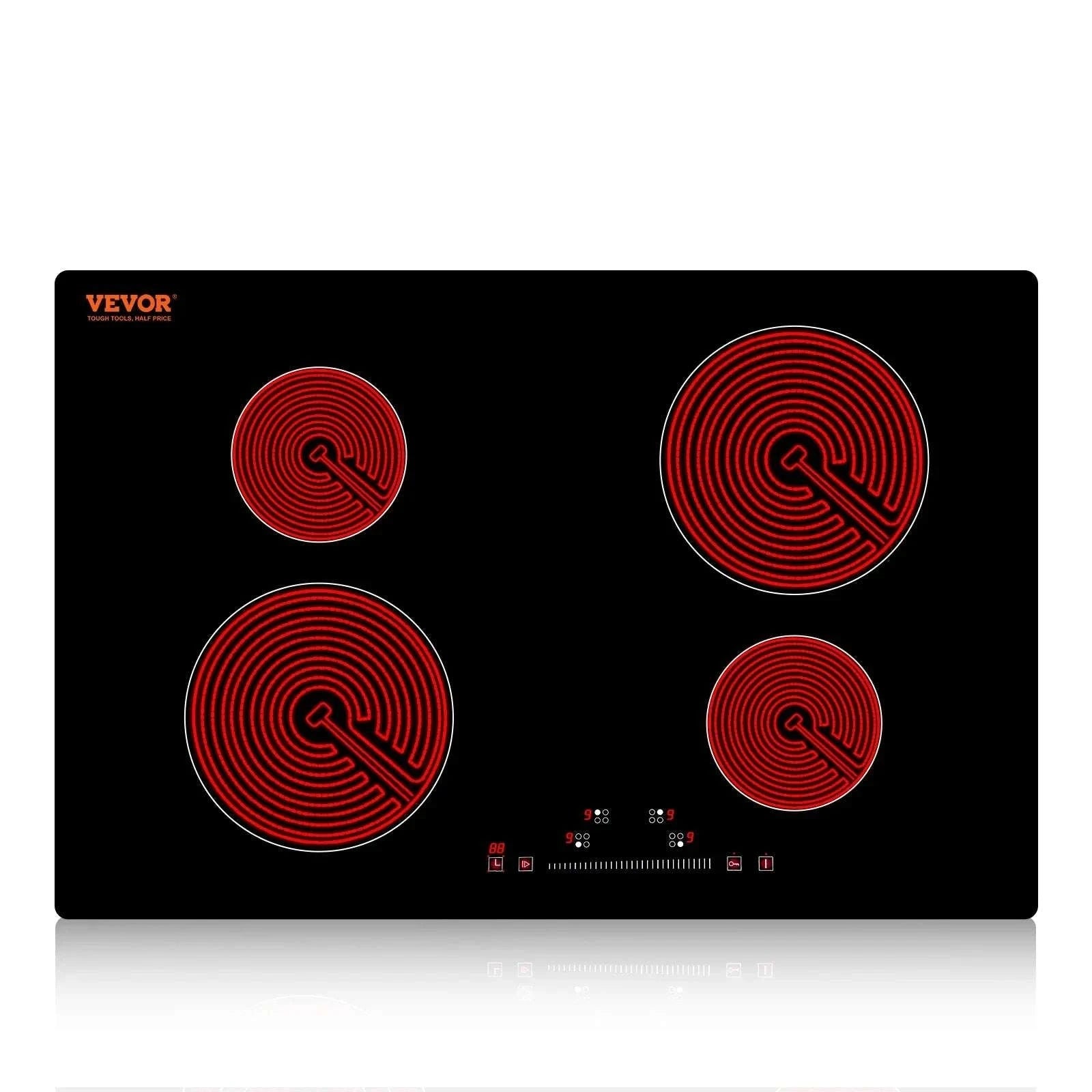 Built-In Electric Cooktop with 2–5 Burners Ceramic Glass Stove-12inch 1800W / United States