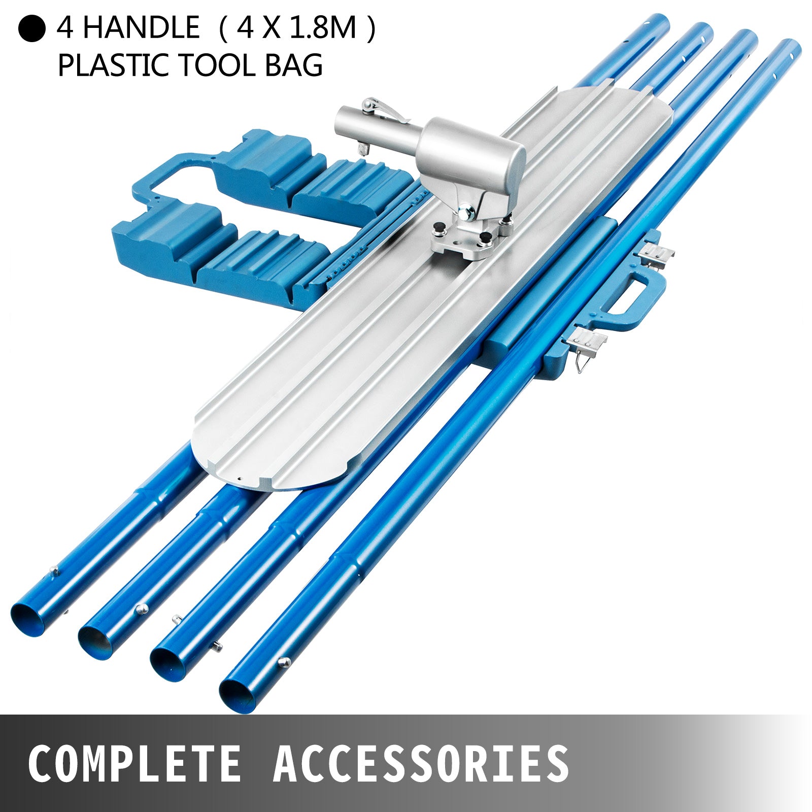 Concrete Bull Float Kit 1200x200mm with 4 Handles Round End Trowel