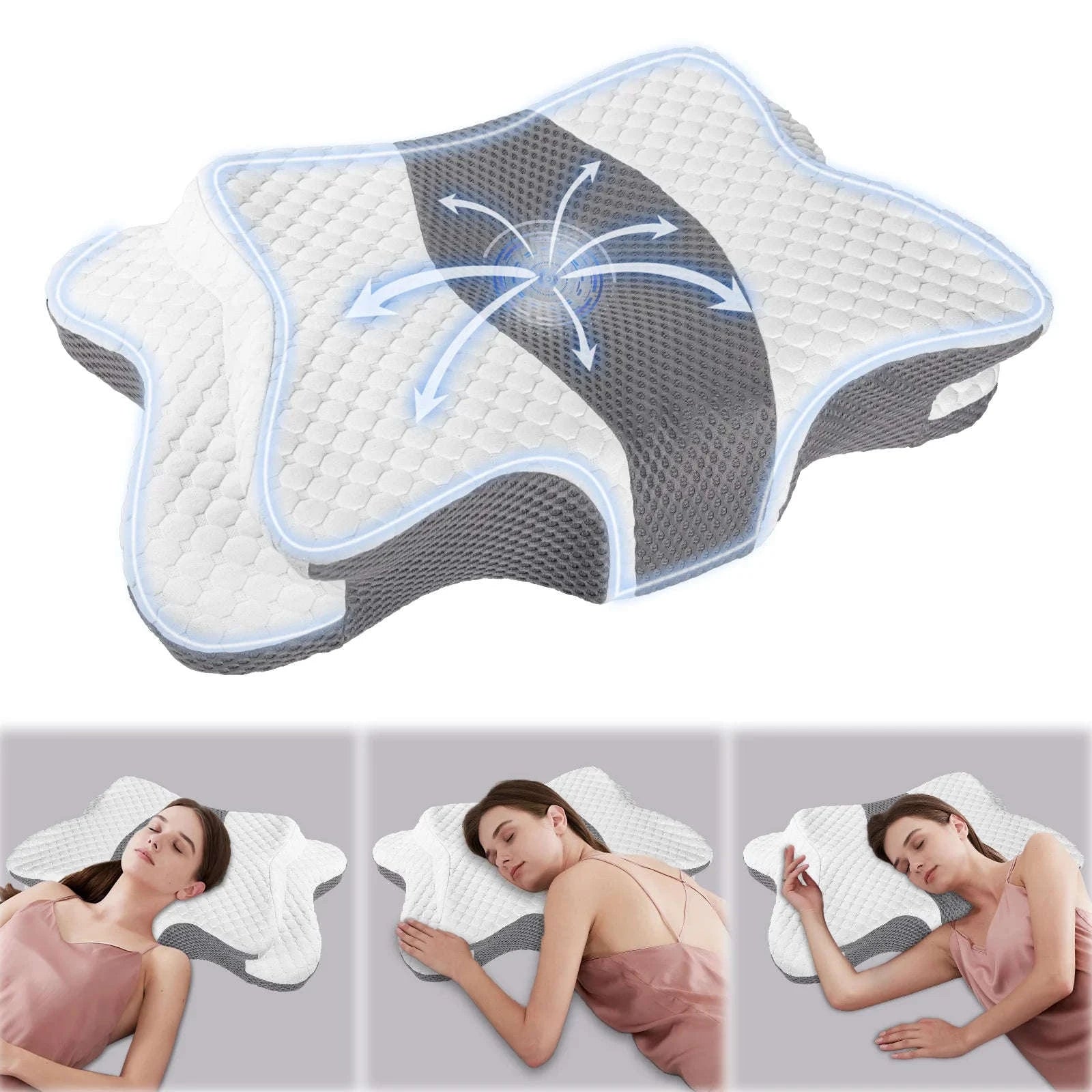 Butterfly Memory Foam Neck Pillow Ergonomic Cervical Support-Light Grey / france / as show