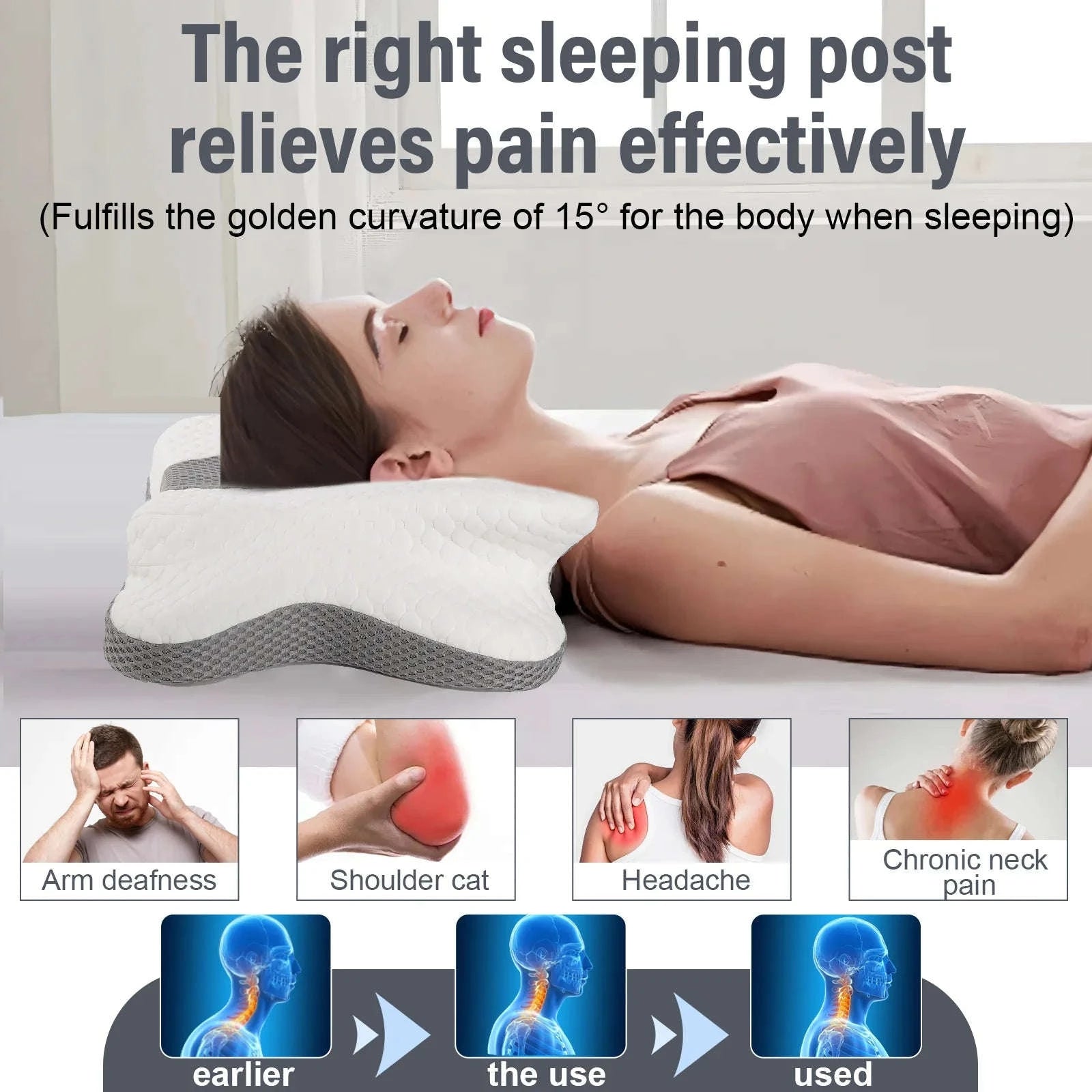 Butterfly Memory Foam Neck Pillow Ergonomic Cervical Support-Light Grey / france / as show