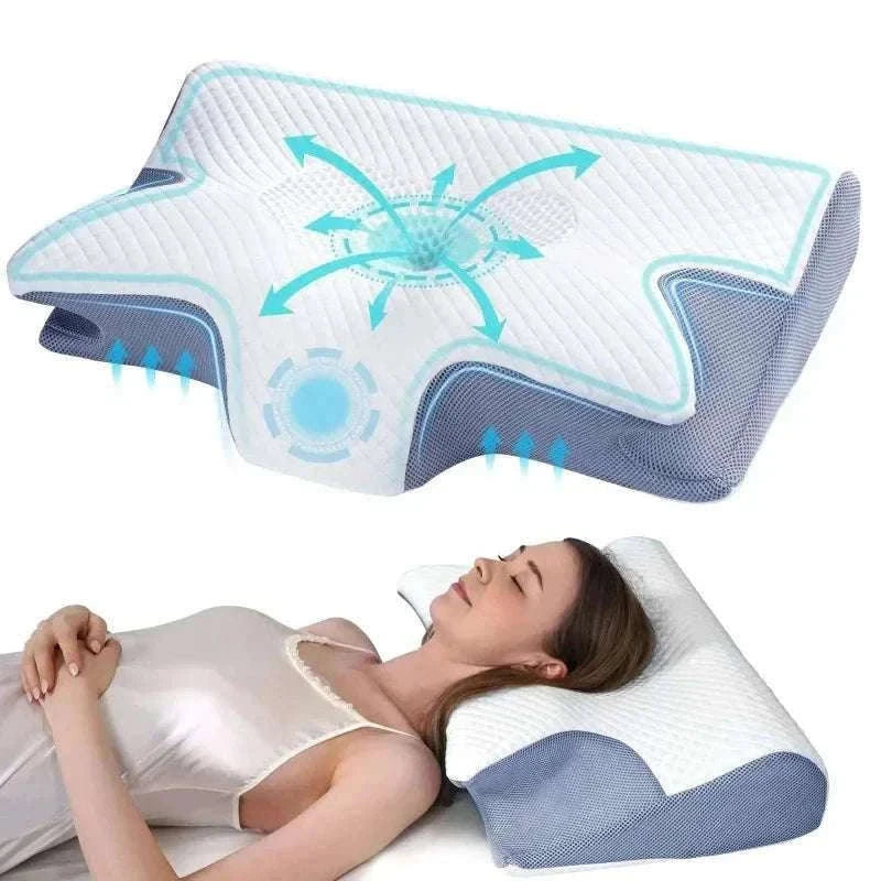 Butterfly Memory Foam Neck Pillow for Pain‑Relief Comfort-black / As show