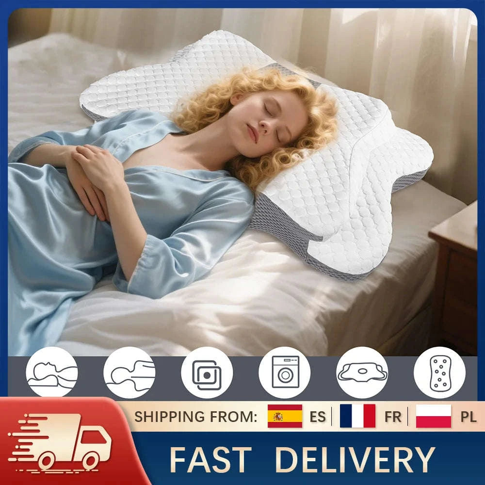 Butterfly Memory Foam Neck Pillow for Side & Back Sleepers-Light Grey / 64*38*14cm / france