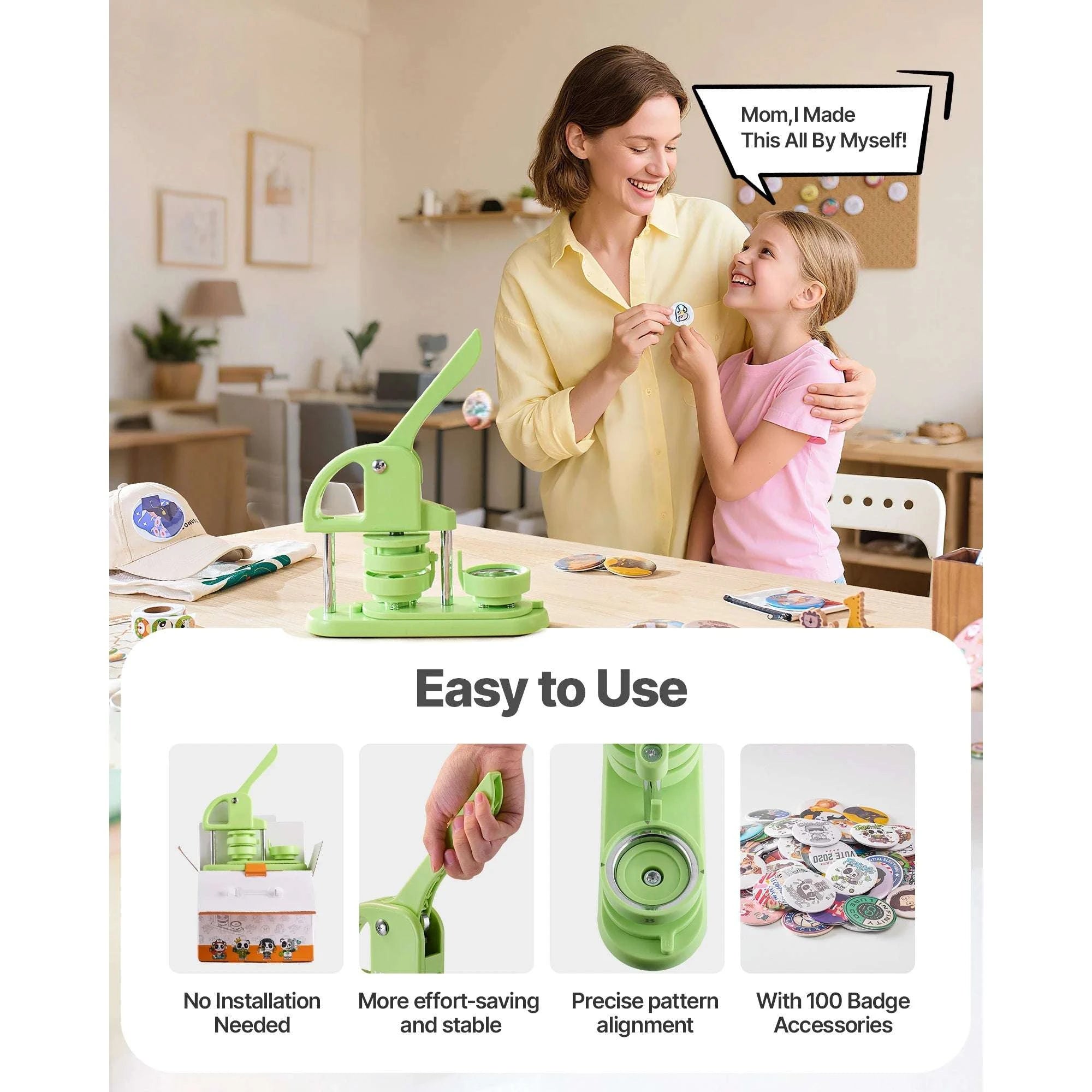Button Maker Machine Kit with 100 Parts, Cutter & Ergonomic Handle-R A Green 58mm / france