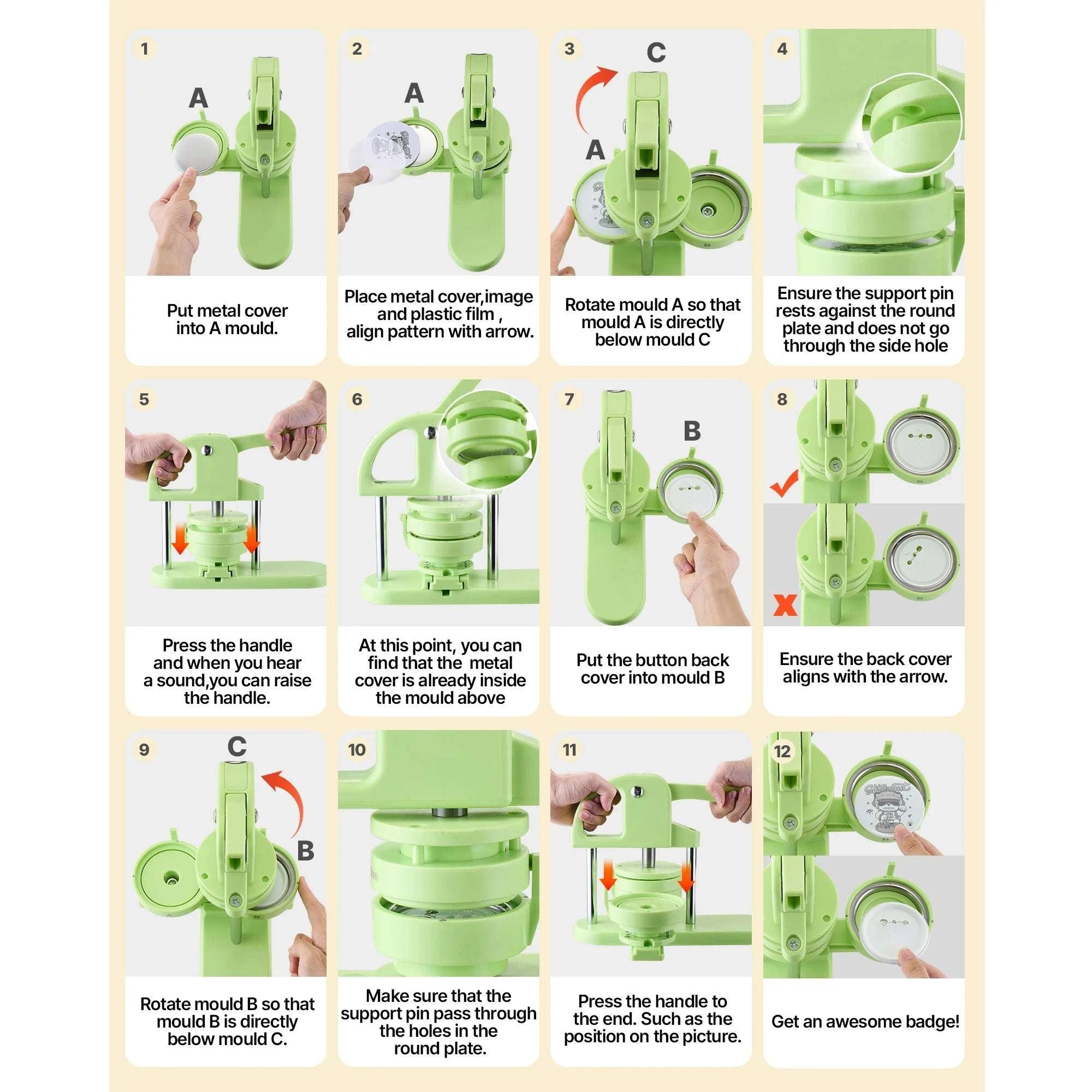 Button Maker Machine Kit with 100 Parts, Cutter & Ergonomic Handle-R A Green 58mm / france