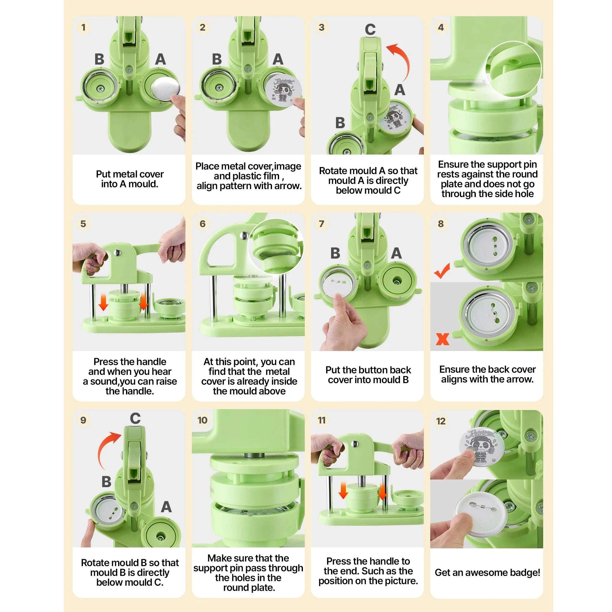 Button Maker Machine Kit with 100 Parts, Cutter & Ergonomic Handle-R A Green 58mm / france