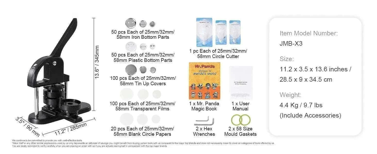 Button Maker Machine Kit with 25/32/58mm Molds & Accessories-JMB-32 500 Buttons / United States