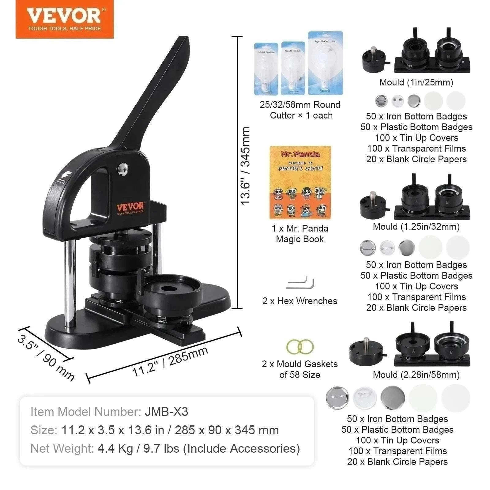 Button Maker Machine Kit with 25/32/58mm Molds & Accessories-JMB-32 500 Buttons / United States