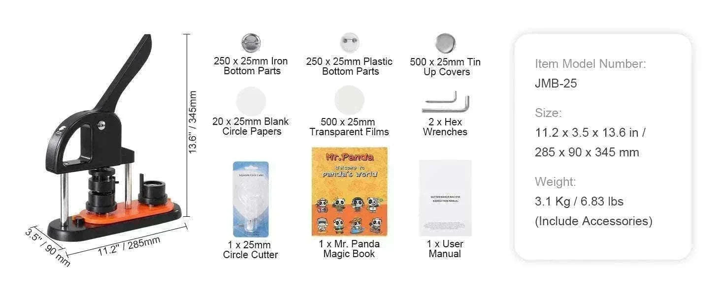 Button Maker Machine Kit with 25/32/58mm Molds & Accessories-JMB-32 500 Buttons / United States